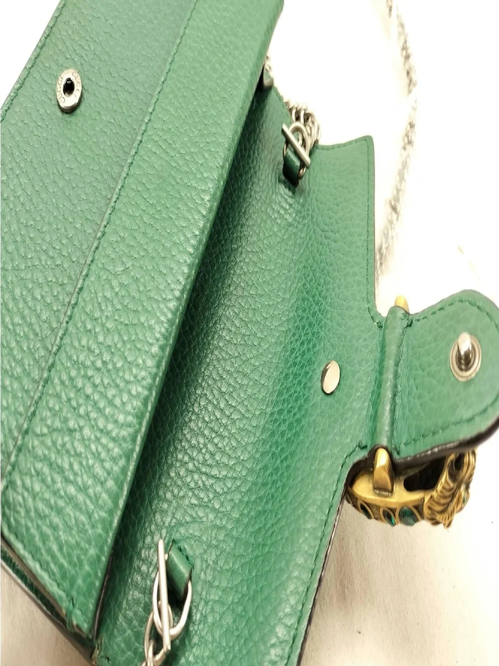 Gucci Green Leather Bag with Gold-Tone Jeweled Dionysus